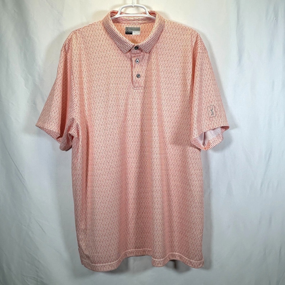 PGA Golf Polo Shirt‎ Mens XXL Dots Orange Short Sleeve Polyester Lightweight